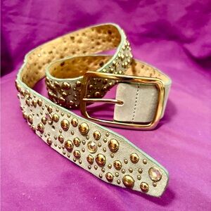 Vintage Light Blue Suede Rhinestone Silver Studded Western Rodeo Belt SZ S